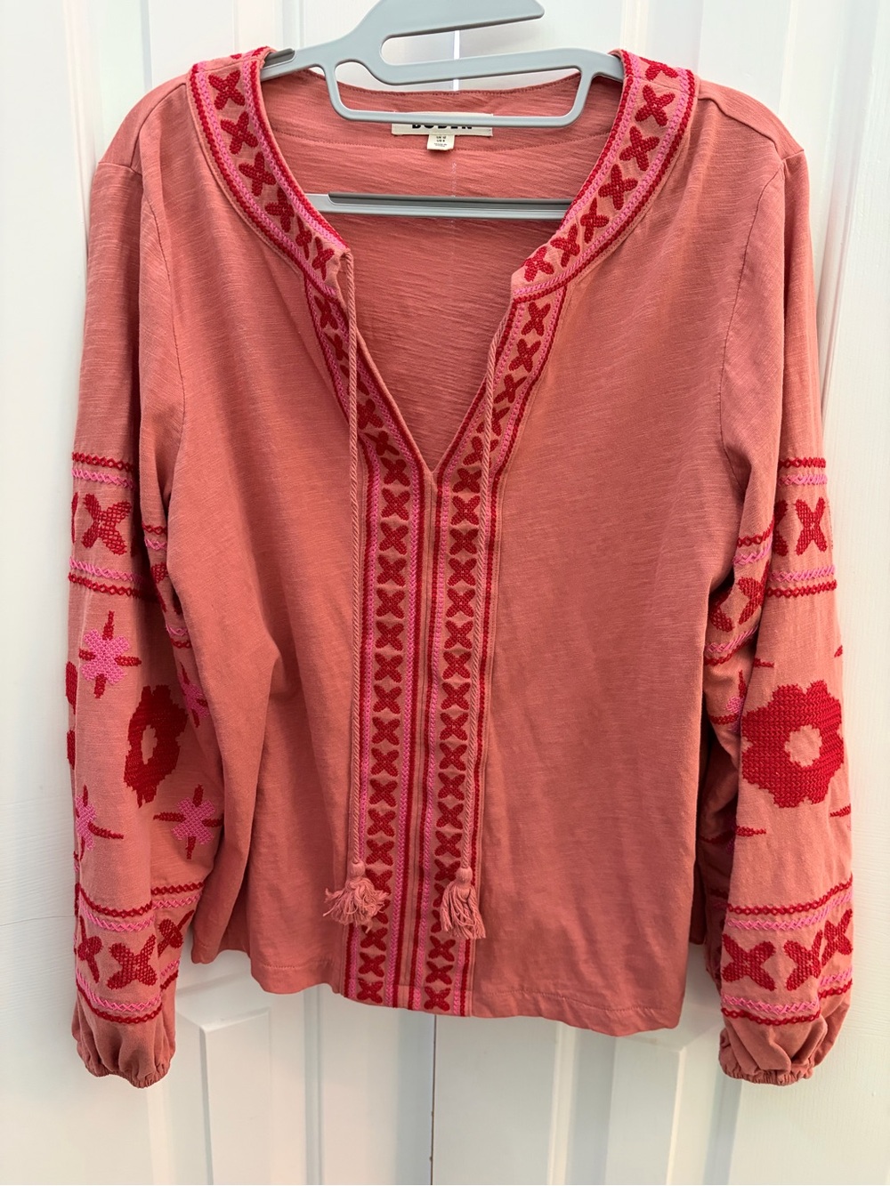 Boden Embroidered Peasant Blouse - Pink Coral